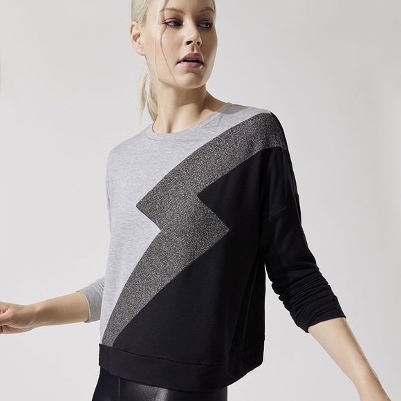 Terez Tops - TEREZ Black Lightening Bolt Crew Neck Pullover